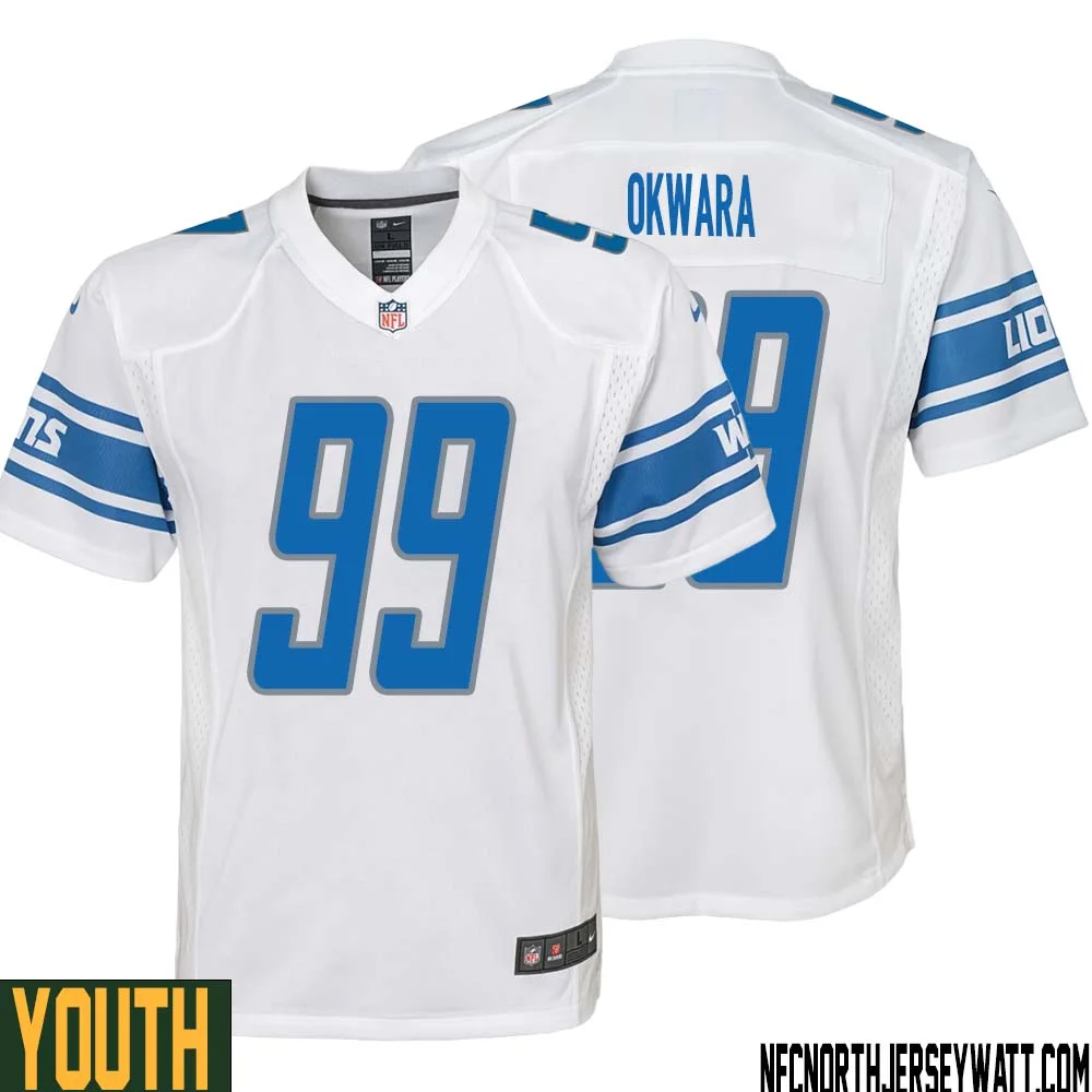 Julian Okwara No 99 Youth White Detroit Lions Player Away Game Jersey