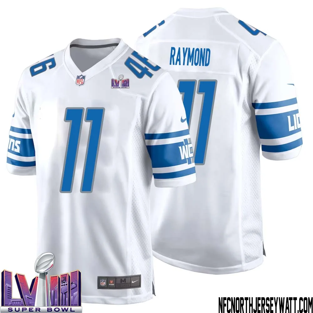 Kalif Raymond No 11 Men White Detroit Lions Player Super Bowl LVIII Away Game Jersey 1