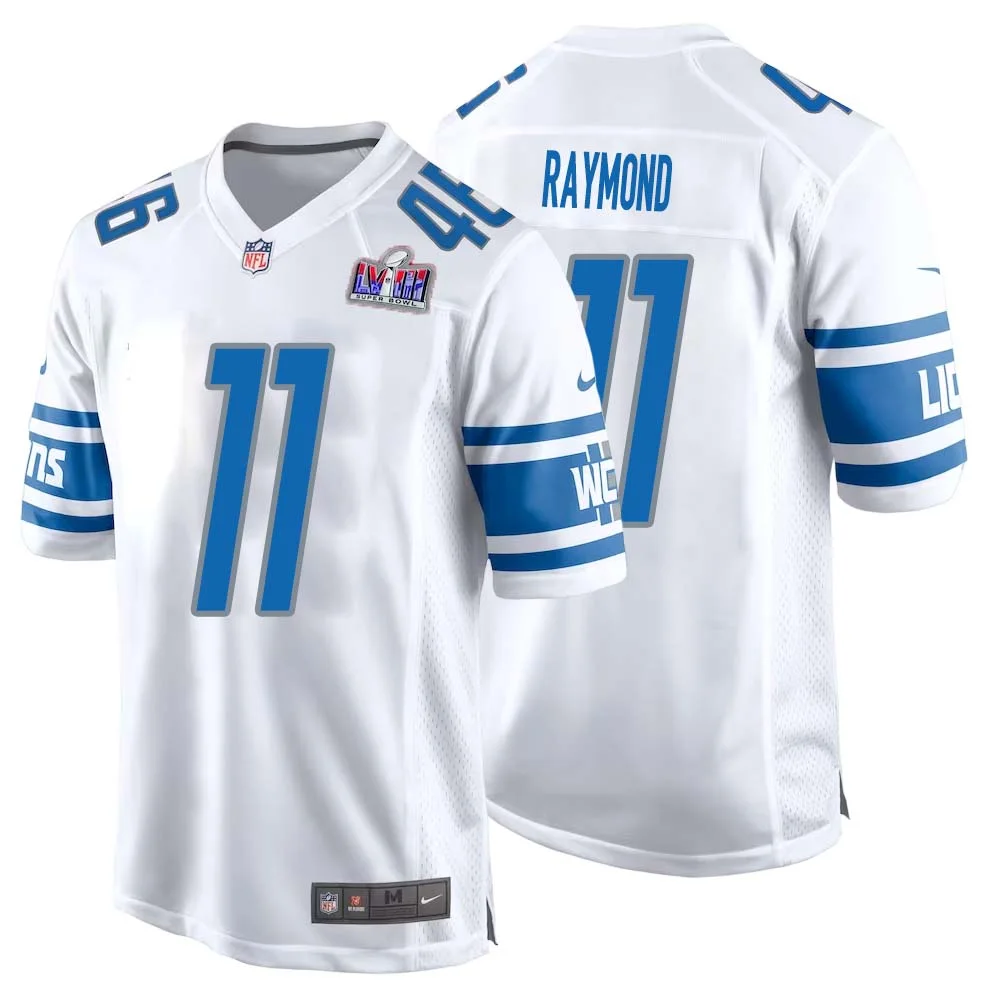 Kalif Raymond No 11 Mens Custom White Detroit Lions Super Bowl LVIII Away Game Jersey