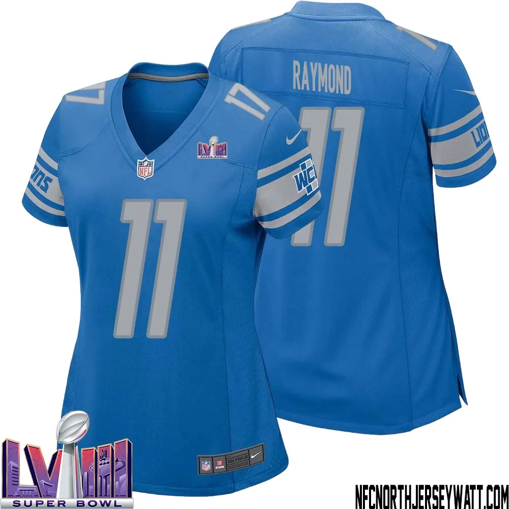 Kalif Raymond No 11 Women Blue Detroit Lions Player Super Bowl LVIII Home Game Jersey