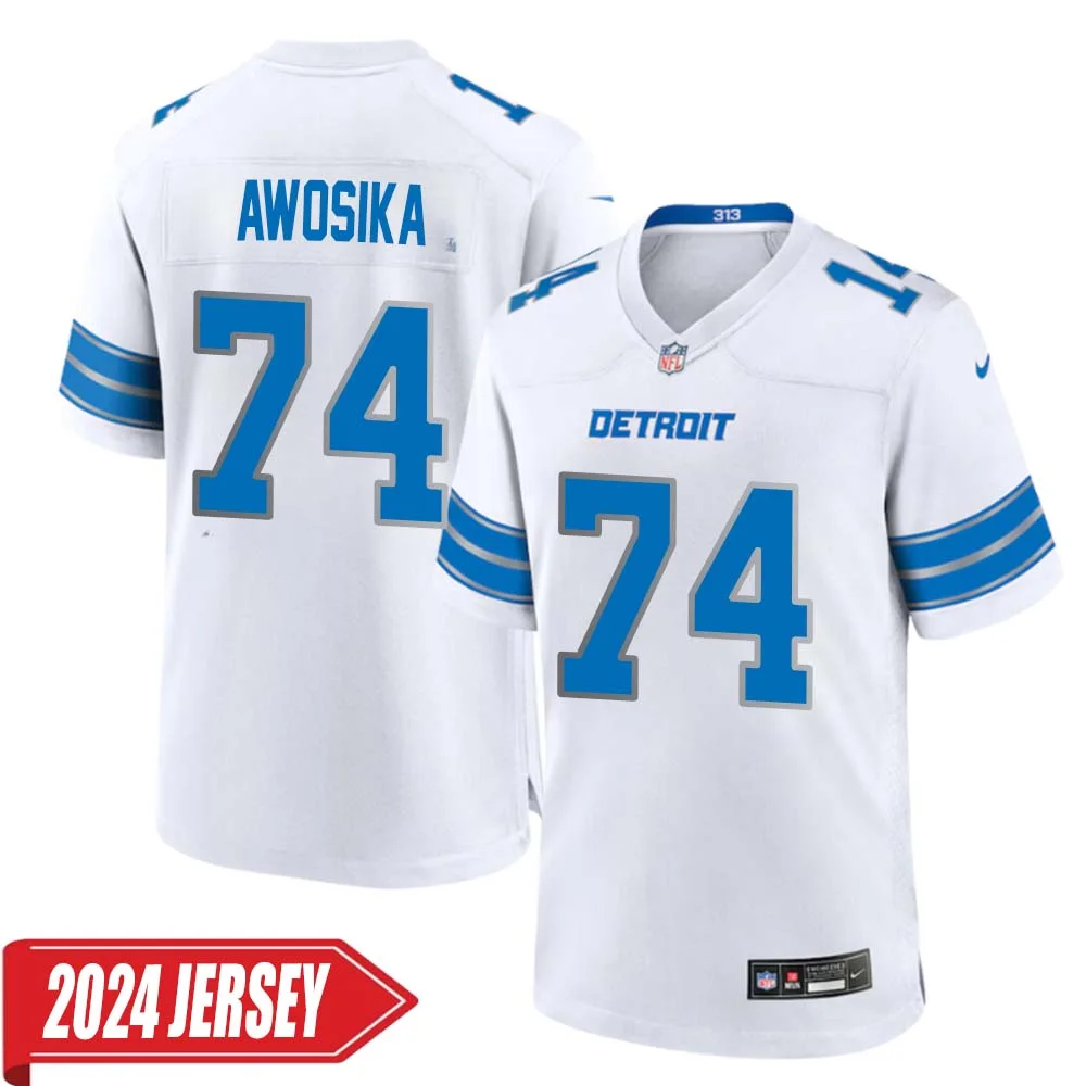 Kayode Awosika No 74 Men s Detroit Lions Away Game 2024 Jersey White