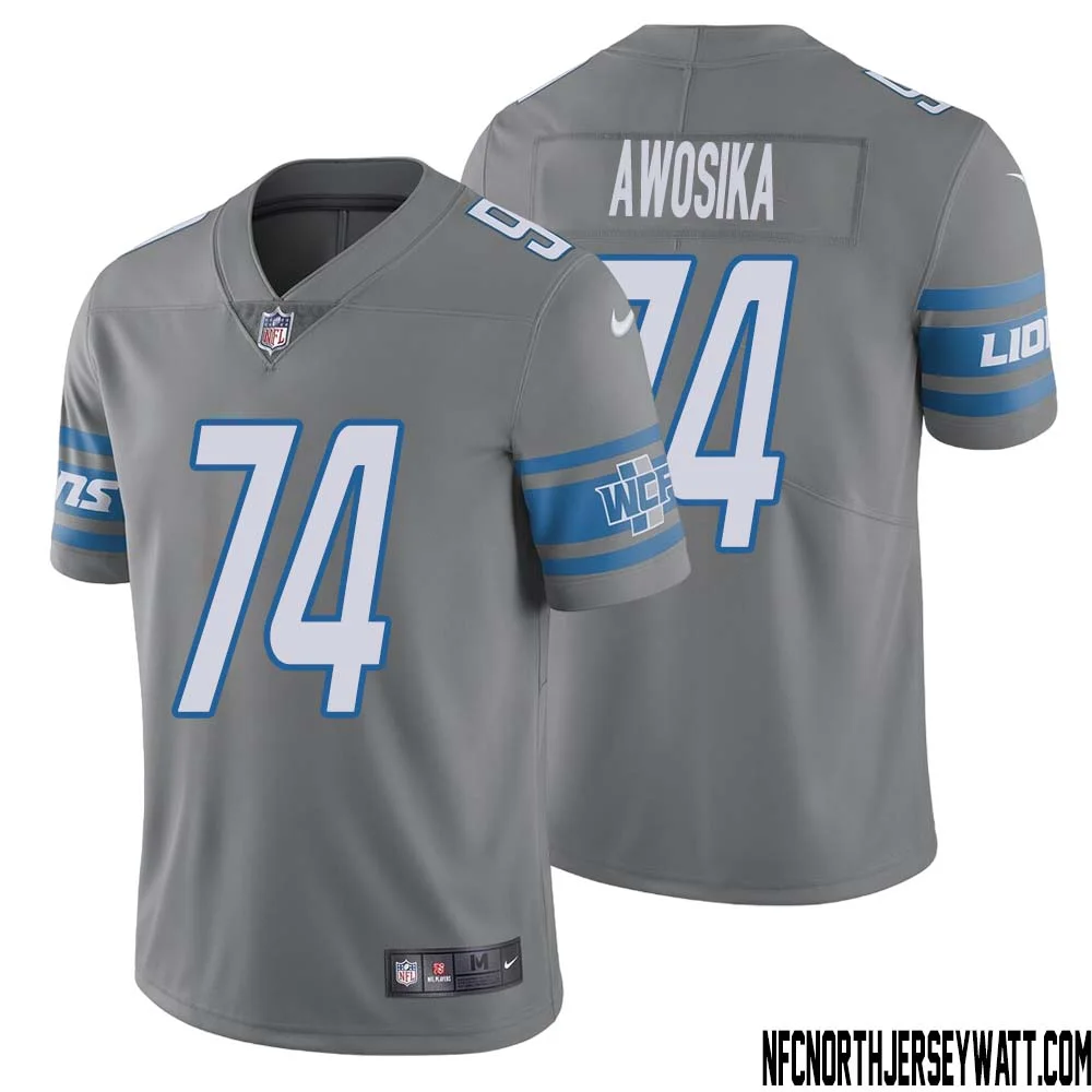 Kayode Awosika No 74 Men Steel Detroit Lions Vapor Untouchable Color Rush Limited Player Jersey