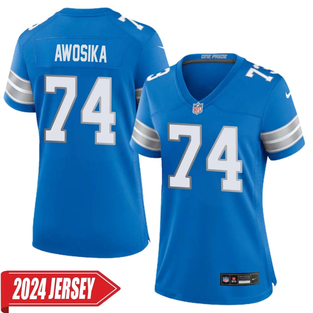 Kayode Awosika No 74 Woman s Detroit Lions Home Game 2024 Jersey Blue