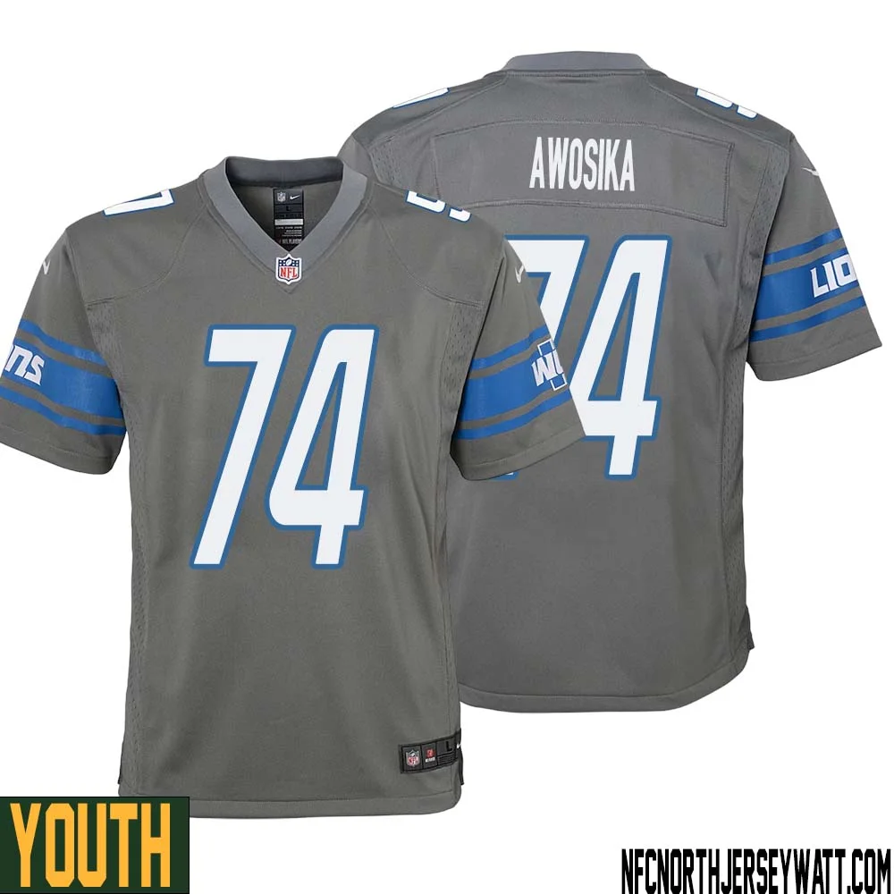Kayode Awosika No 74 Youth Gray Detroit Lions Player Alternate Game Jersey