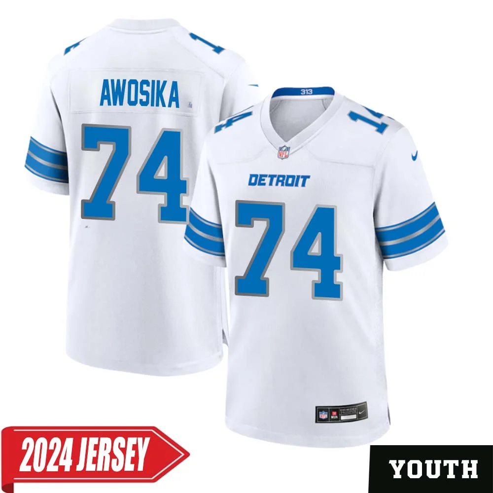 Kayode Awosika No 74 Youth s Detroit Lions Away Game 2024 Jersey White