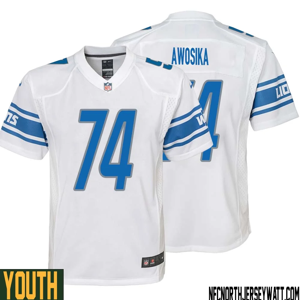 Kayode Awosika No 74 Youth White Detroit Lions Player Away Game Jersey
