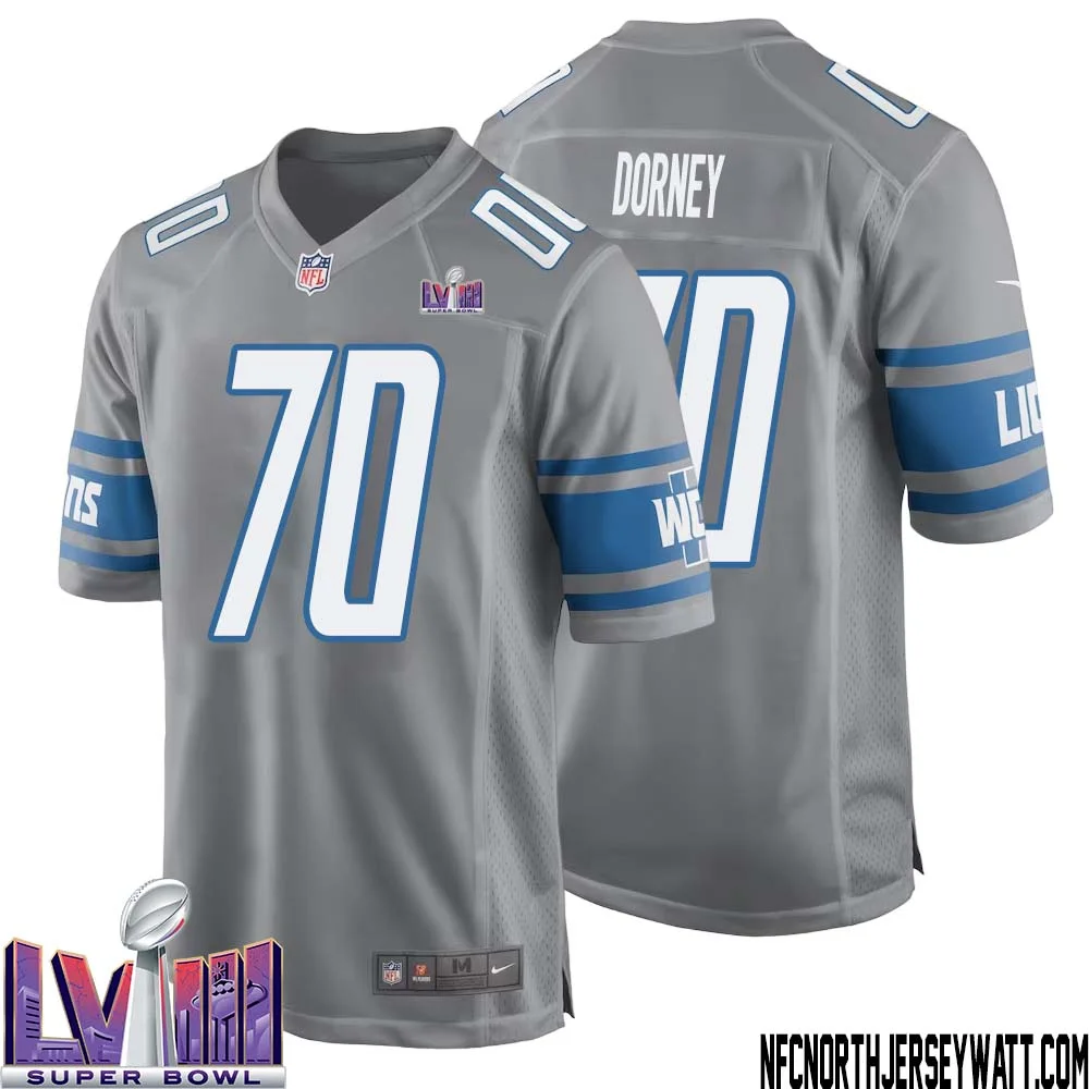 Keith Dorney No 70 Men Grey Detroit Lions Player Super Bowl LVIII Alternate Game Jersey