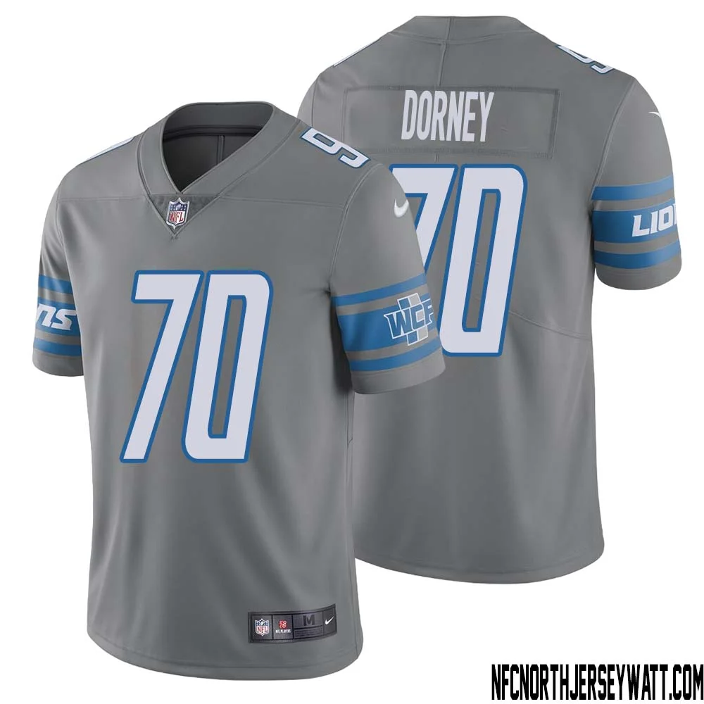 Keith Dorney No 70 Men Steel Detroit Lions Vapor Untouchable Color Rush Limited Player Jersey 1