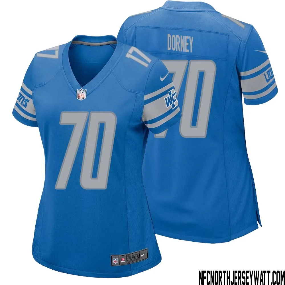 Keith Dorney No 70 Women Blue Detroit Lions Player Home Game Jersey
