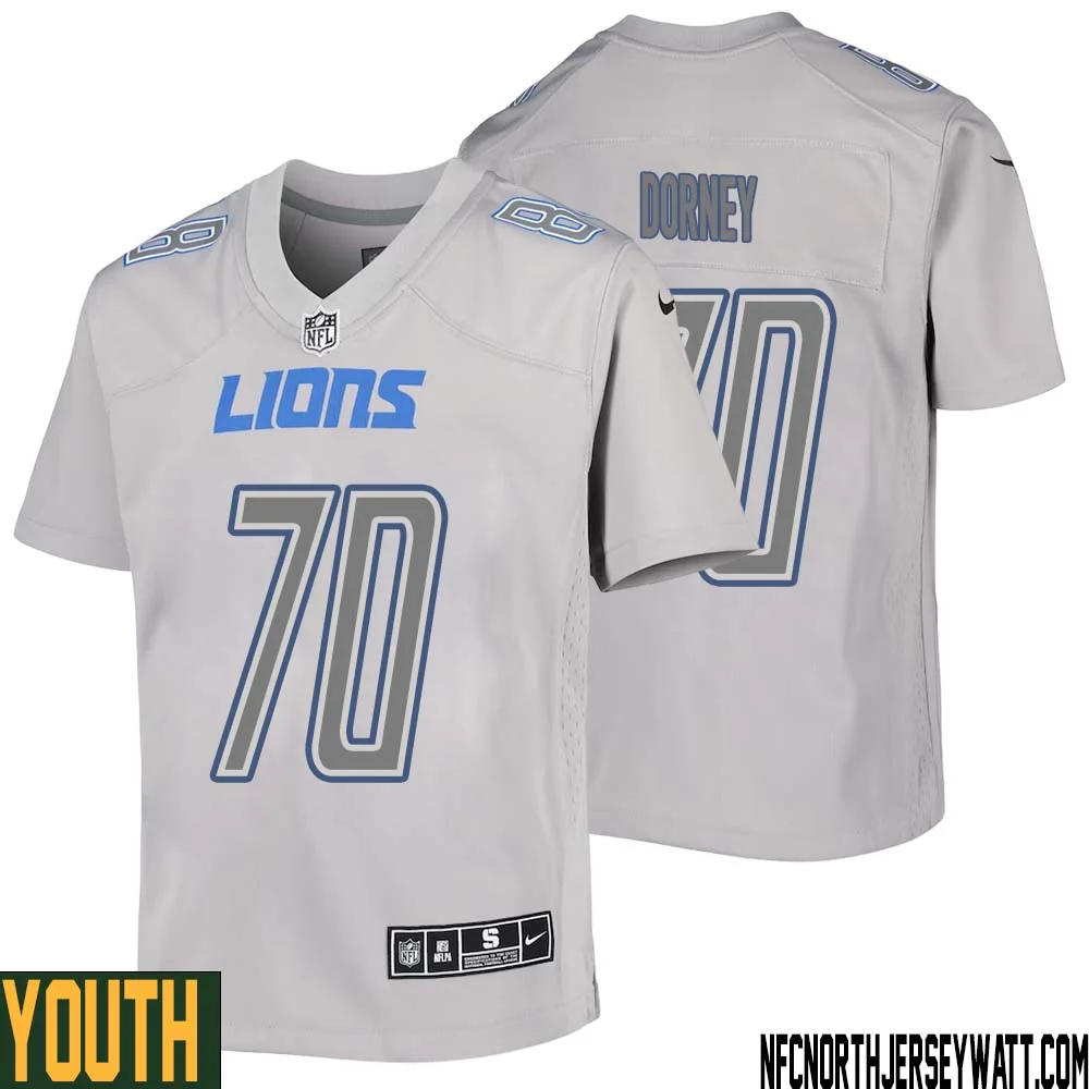 Keith Dorney No 70 Youth Gray Detroit Lions Atmosphere Fashion Game Jersey 1