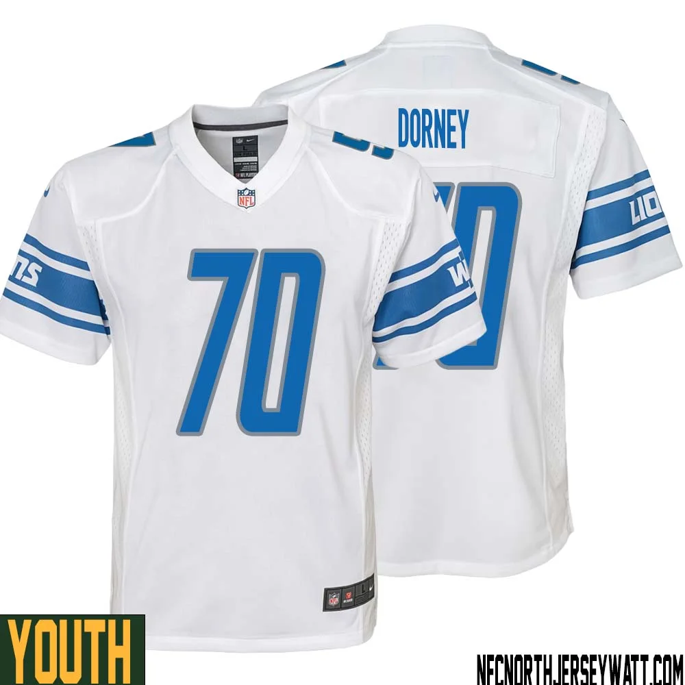 Keith Dorney No 70 Youth White Detroit Lions Player Away Game Jersey