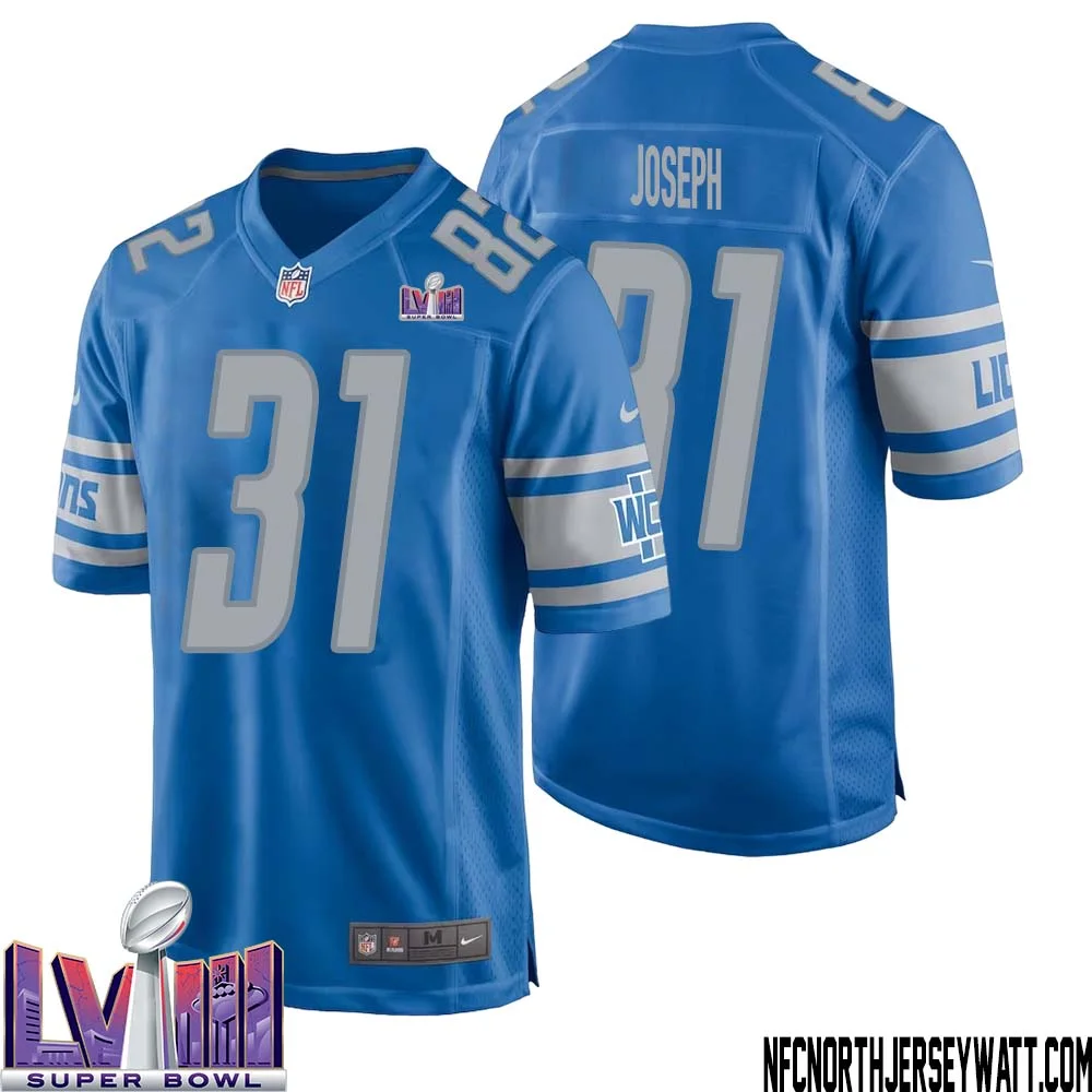 Kerby Joseph No 31 Men Blue Detroit Lions Player Super Bowl LVIII Home Game Jersey