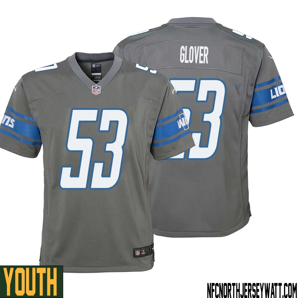 Kevin Glover No 53 Youth Gray Detroit Lions Player Alternate Game Jersey