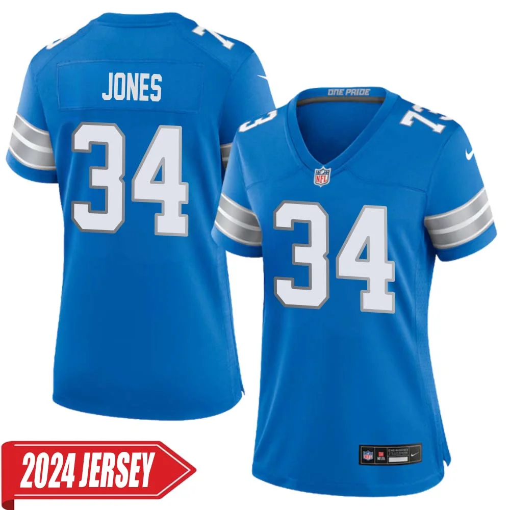 Kevin Jones No 34 Woman s Detroit Lions Home Game 2024 Jersey Blue