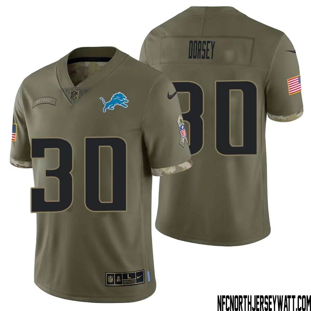 Khalil Dorsey No 30 Men Olive Detroit Lions 2022 Salute To Service Retired Player Limited Jersey 1