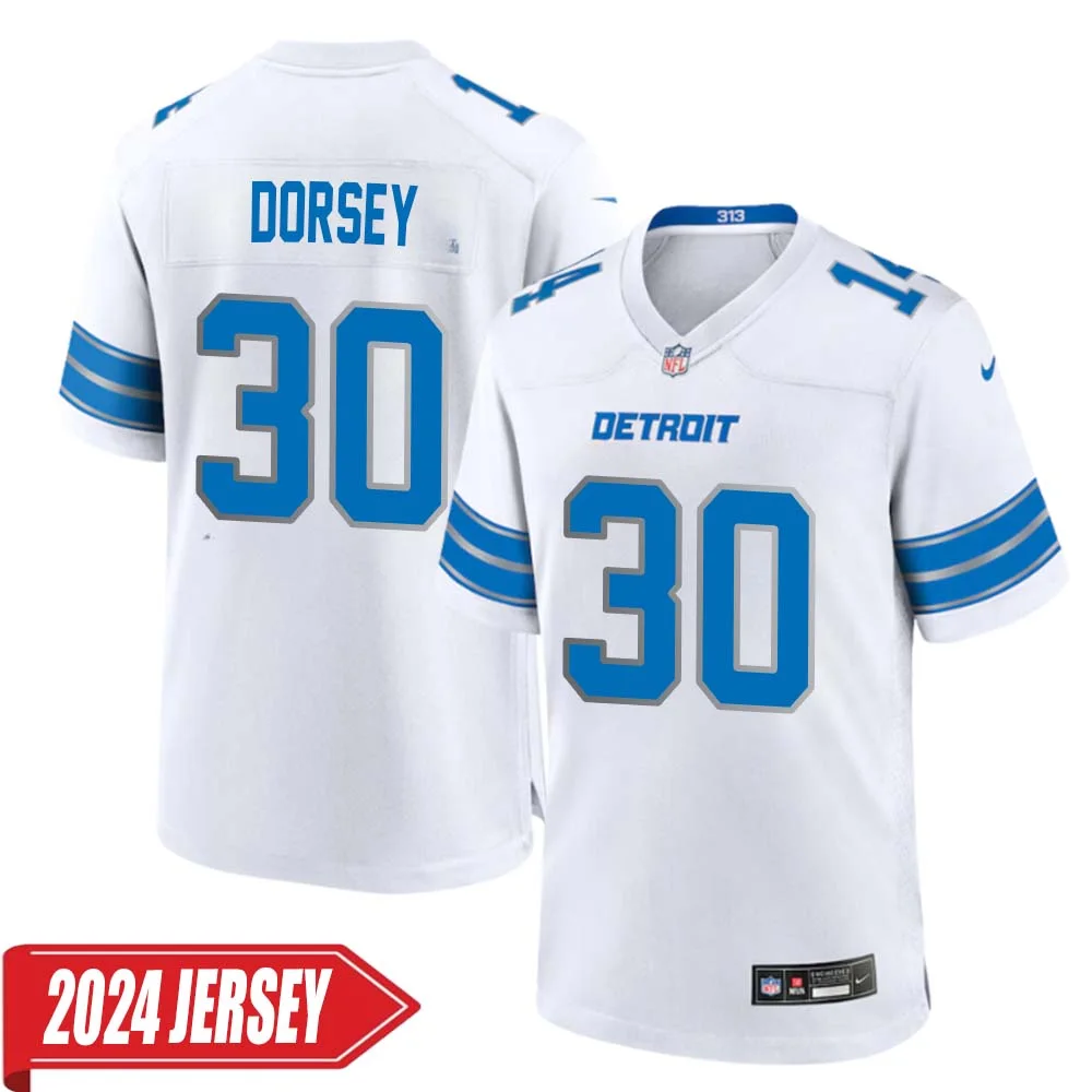 Khalil Dorsey No 30 Men s Detroit Lions Away Game 2024 Jersey White