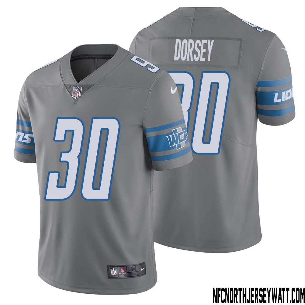 Khalil Dorsey No 30 Men Steel Detroit Lions Vapor Untouchable Color Rush Limited Player Jersey 1