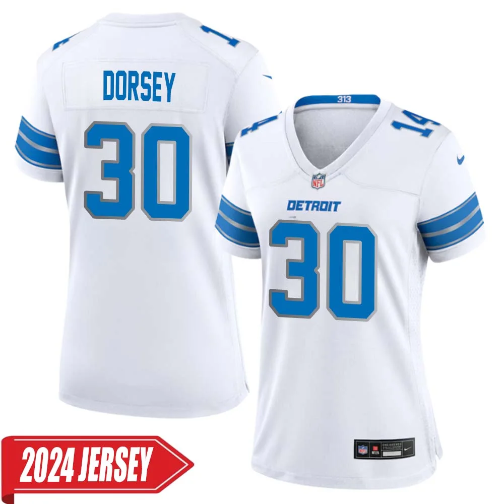 Khalil Dorsey No 30 Woman s Detroit Lions Away Game 2024 Jersey White