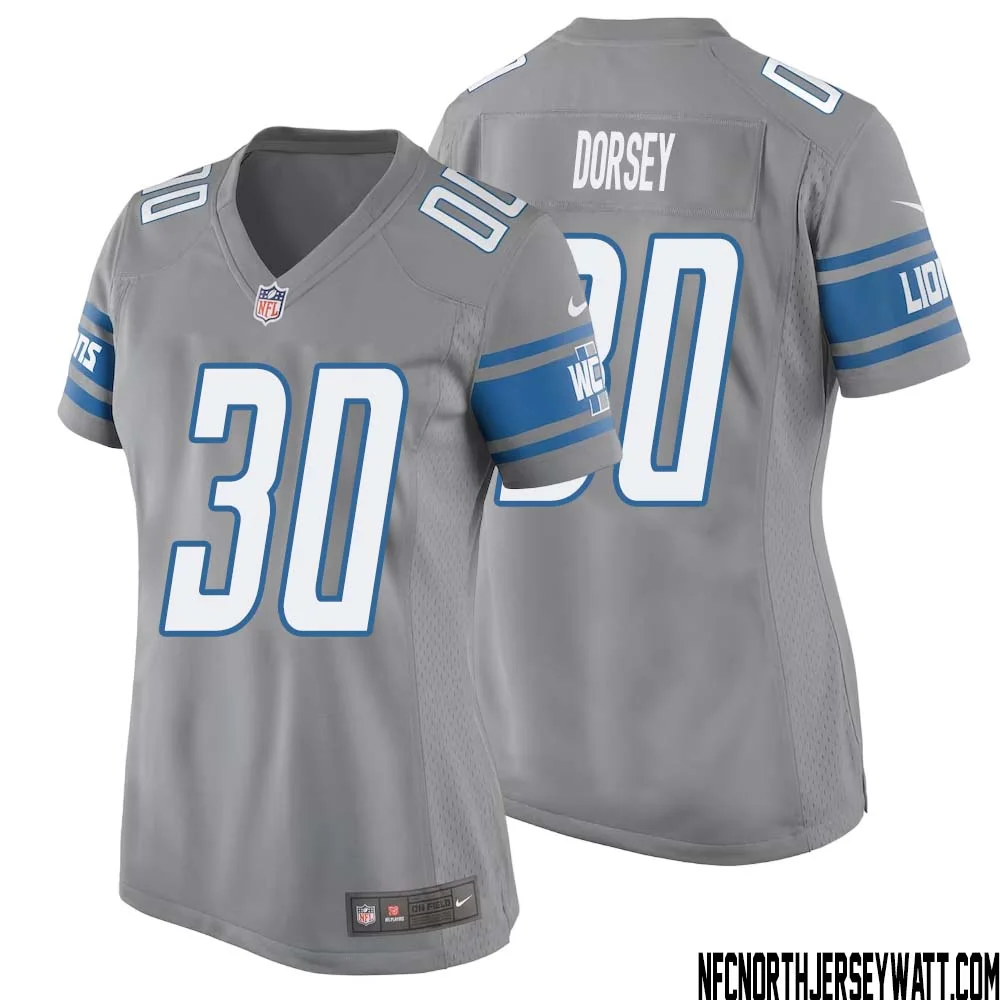 Khalil Dorsey No 30 Women Gray Detroit Lions Player Alternate Game Jersey 1