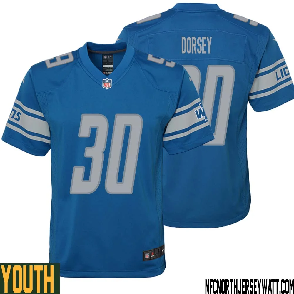 Khalil Dorsey No 30 Youth Blue Detroit Lions Player Home Game Jersey