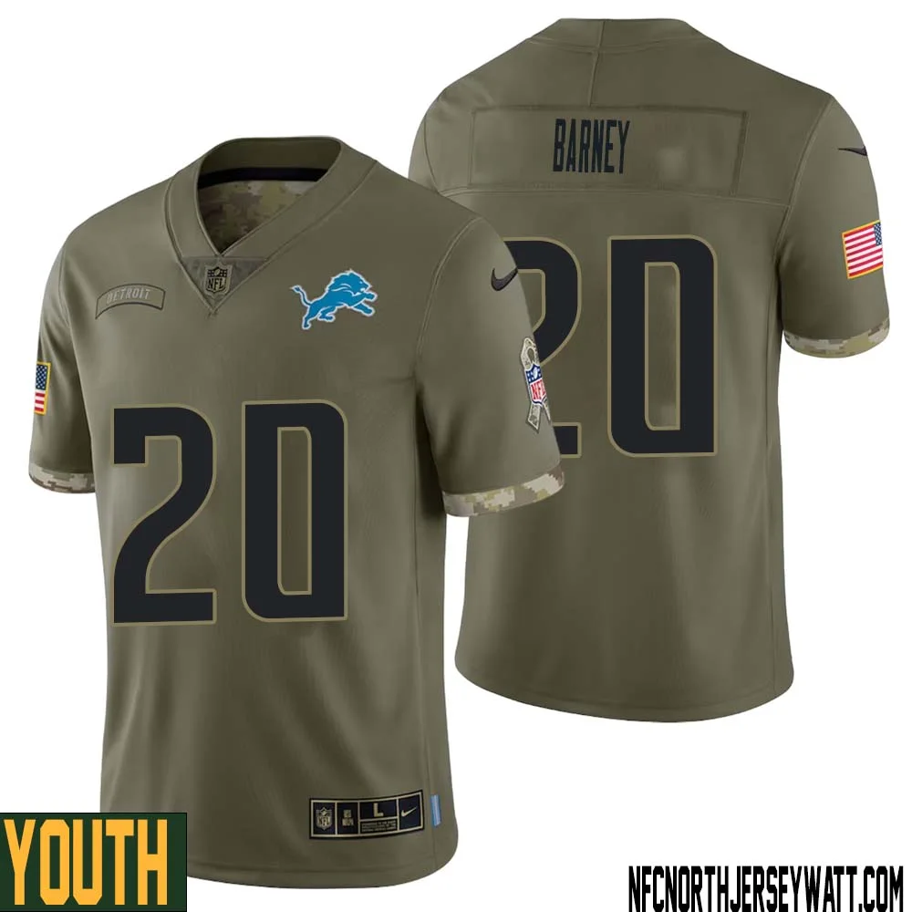 Lem Barney No 20 Youth Olive Detroit Lions 2022 Salute To Service Retired Player Limited Jersey 1