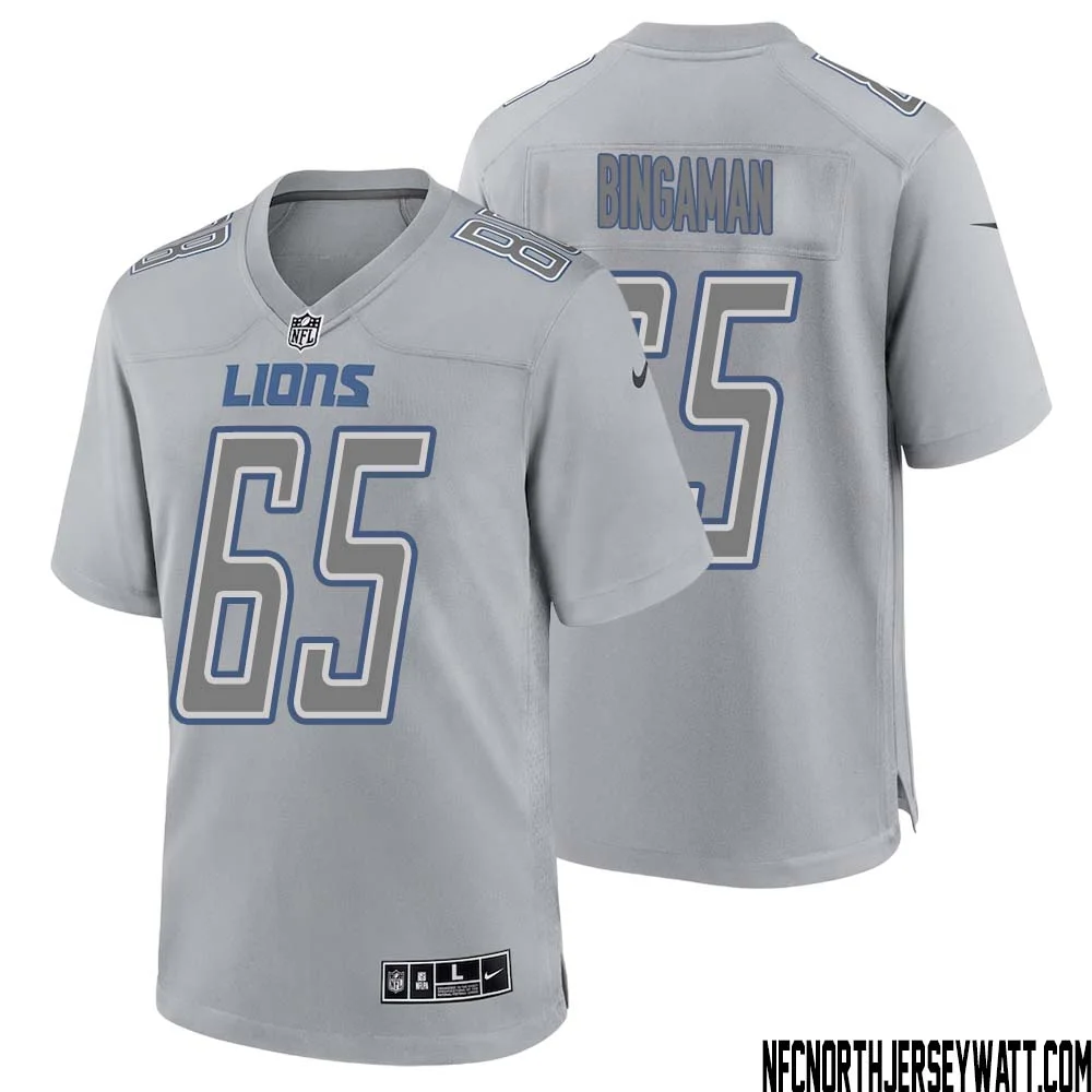 Les Bingaman No 65 Men Gray Detroit Lions Atmosphere Fashion Game Jersey 1
