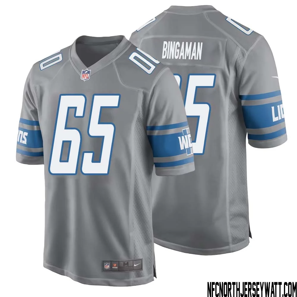 Les Bingaman No 65 Men Gray Detroit Lions Player Alternate Game Jersey 1