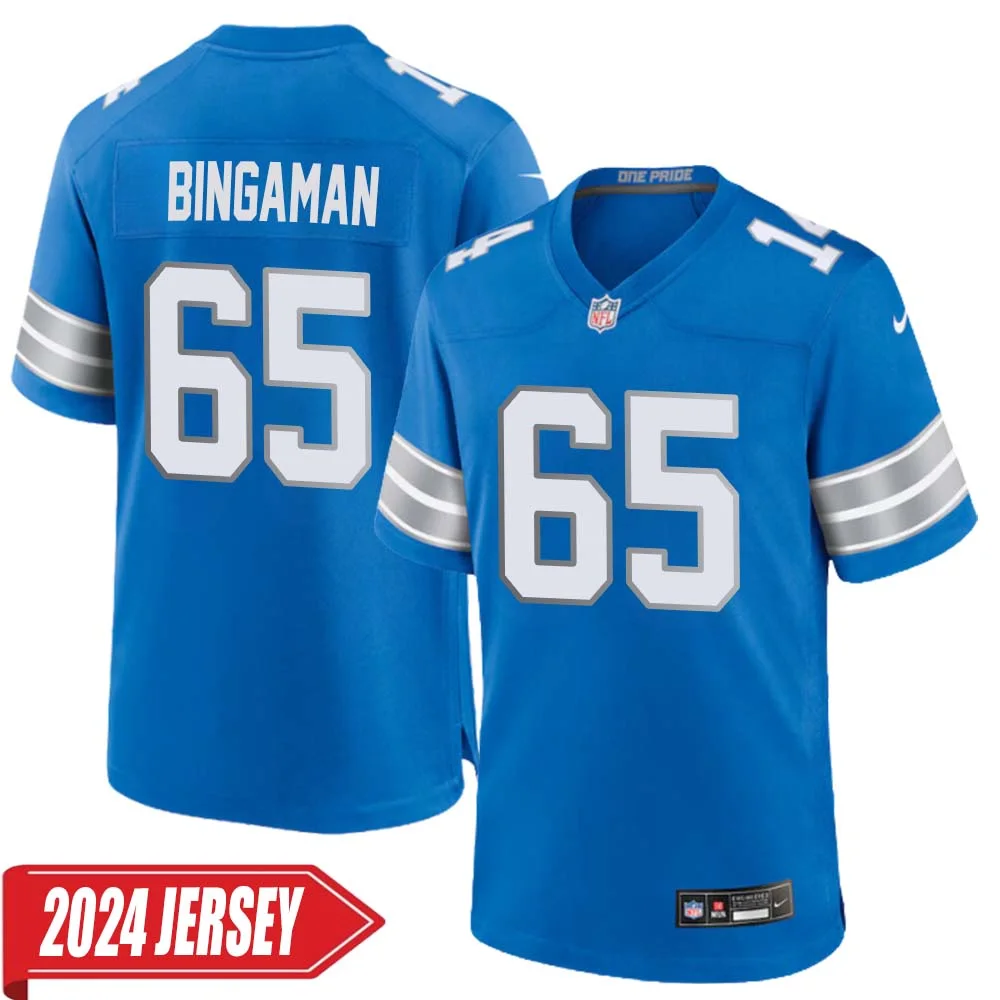 Les Bingaman No 65 Men s Detroit Lions Home Game 2024 Jersey Blue