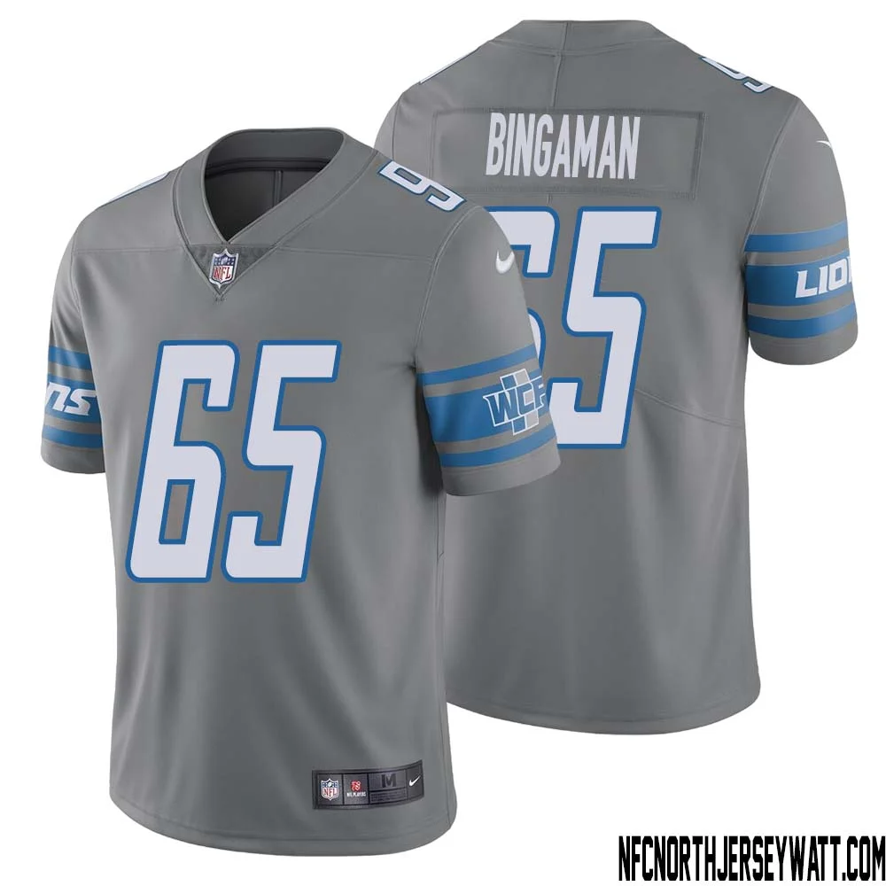 Les Bingaman No 65 Men Steel Detroit Lions Vapor Untouchable Color Rush Limited Player Jersey