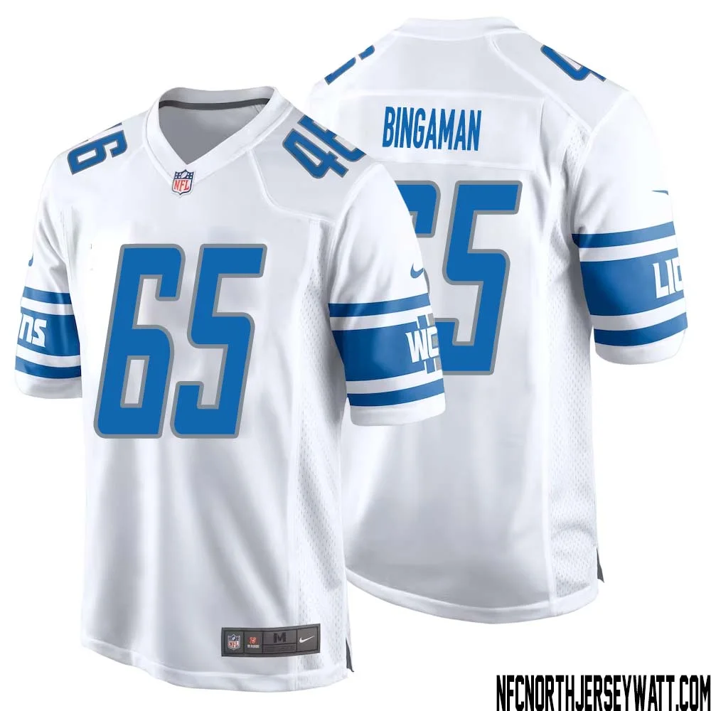 Les Bingaman No 65 Men White Detroit Lions Player Away Game Jersey 1
