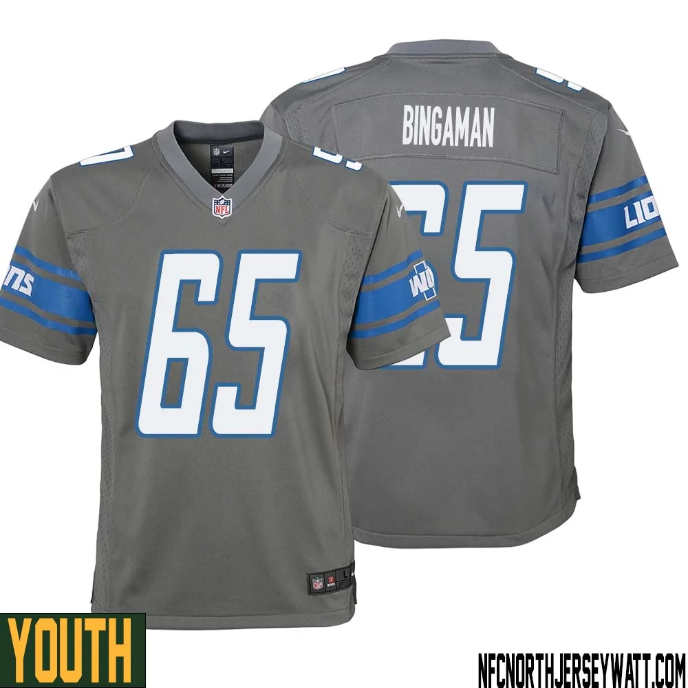Les Bingaman No 65 Youth Gray Detroit Lions Player Alternate Game Jersey 1