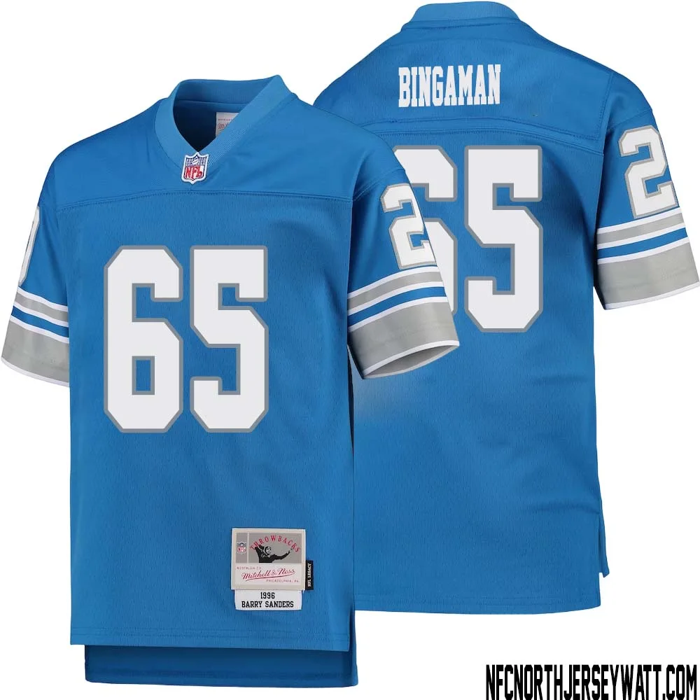 Les Bingaman No 65 Youth Mitchell Ness Blue Detroit Lions 1996 Legacy Retired Player Jersey