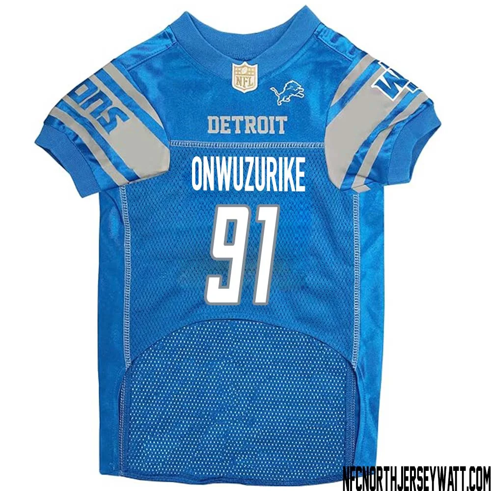 Levi Onwuzurike No 91 Blue Detroit Lions Dog Jersey 1