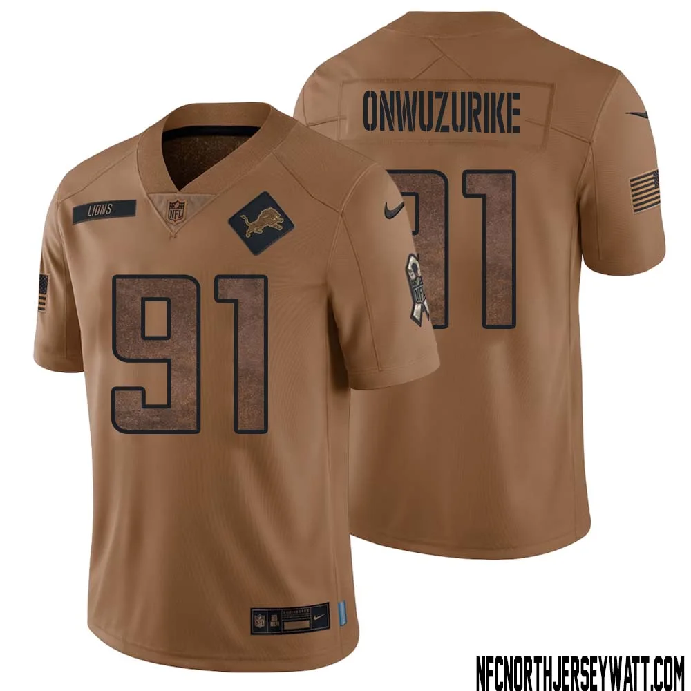 Levi Onwuzurike No 91 Men Brown Detroit Lions 2023 Salute To Service Retired Player Limited Jersey