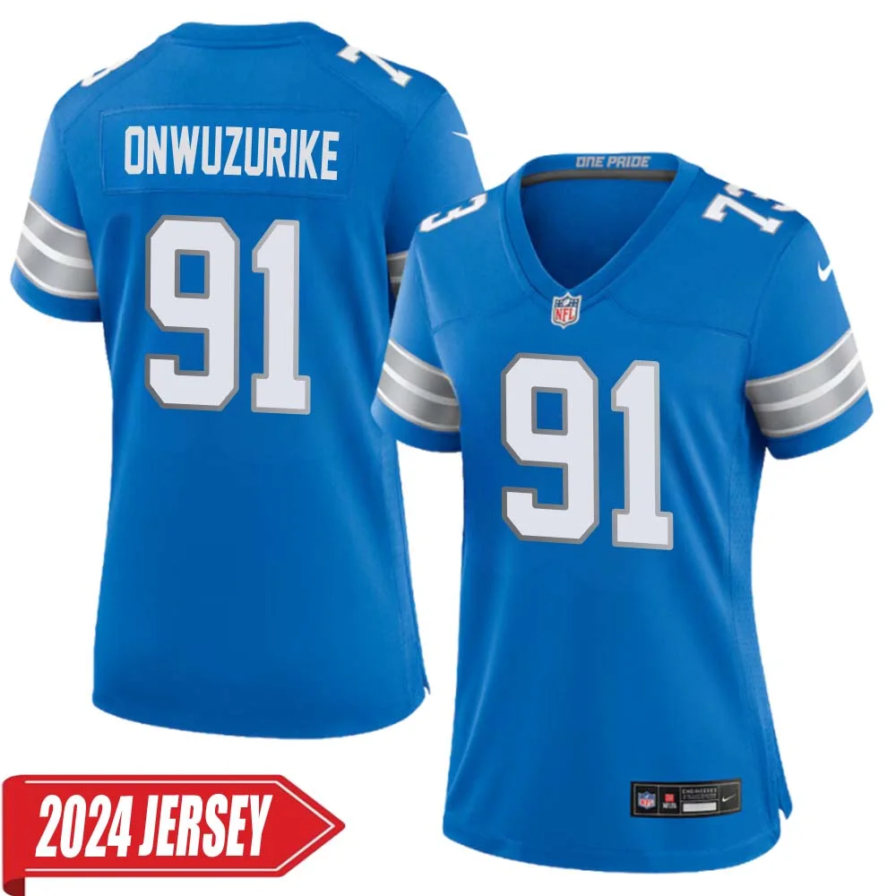 Levi Onwuzurike No 91 Woman s Detroit Lions Home Game 2024 Jersey Blue