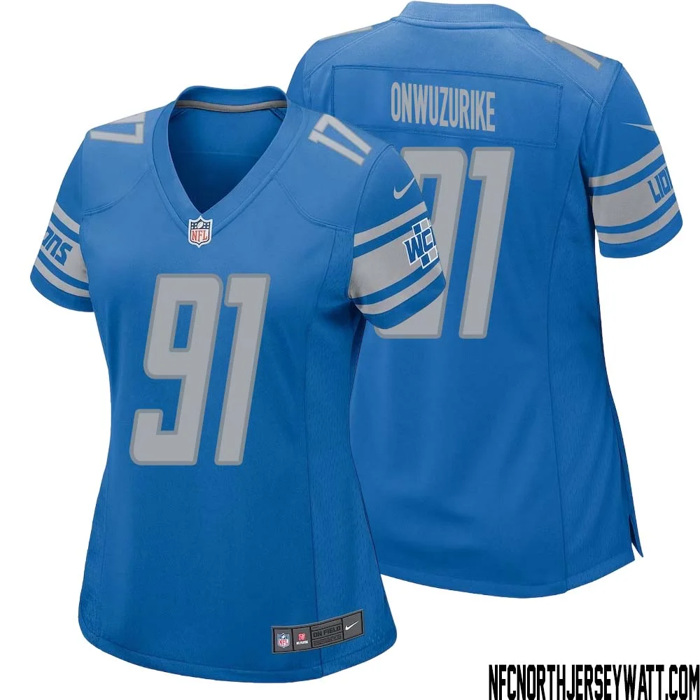 Levi Onwuzurike No 91 Women Blue Detroit Lions Player Home Game Jersey
