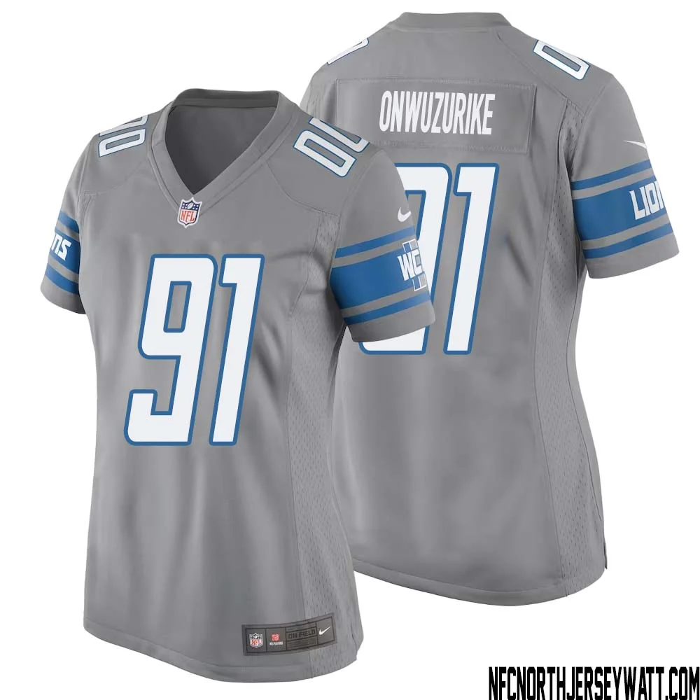 Levi Onwuzurike No 91 Women Gray Detroit Lions Player Alternate Game Jersey 1