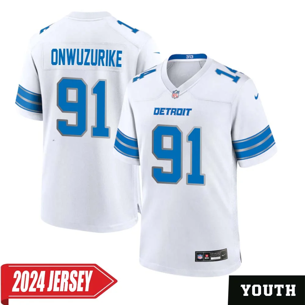 Levi Onwuzurike No 91 Youth s Detroit Lions Away Game 2024 Jersey White