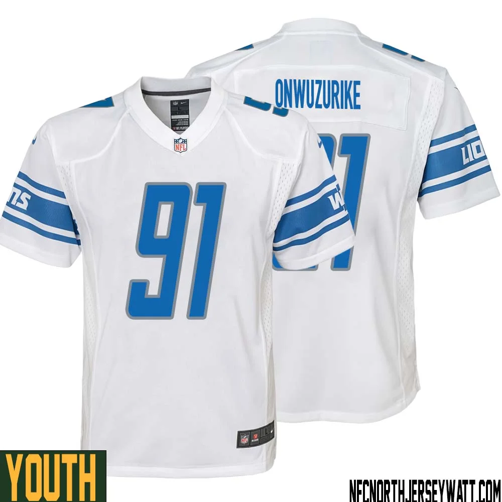 Levi Onwuzurike No 91 Youth White Detroit Lions Player Away Game Jersey