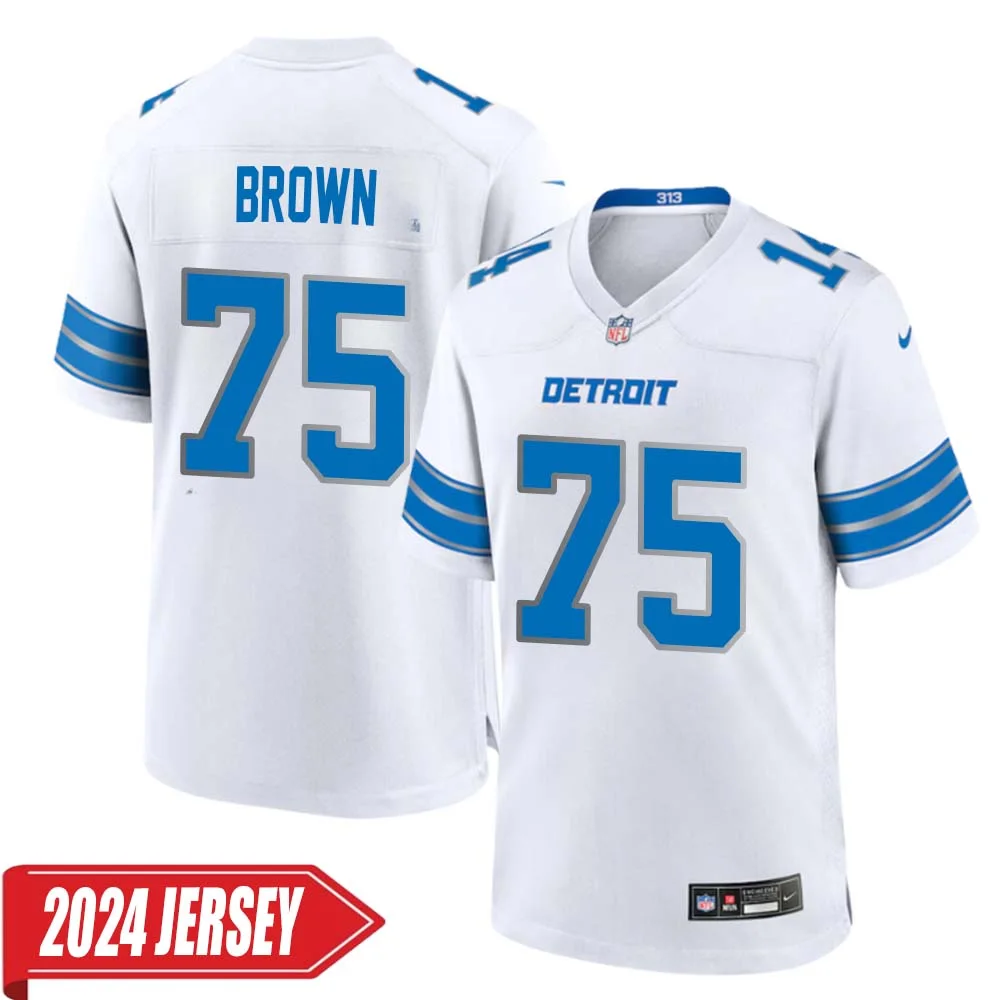 Lomas Brown No 75 Men s Detroit Lions Away Game 2024 Jersey White