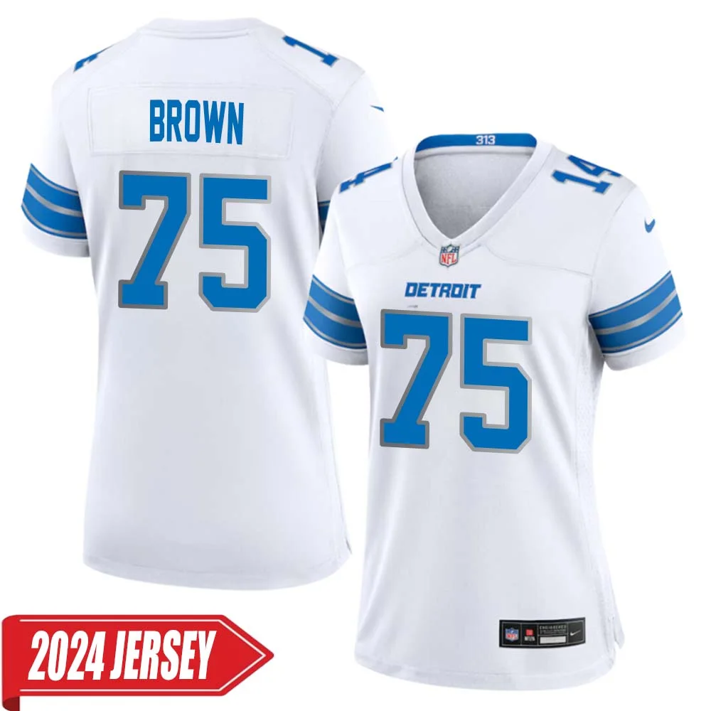 Lomas Brown No 75 Woman s Detroit Lions Away Game 2024 Jersey White