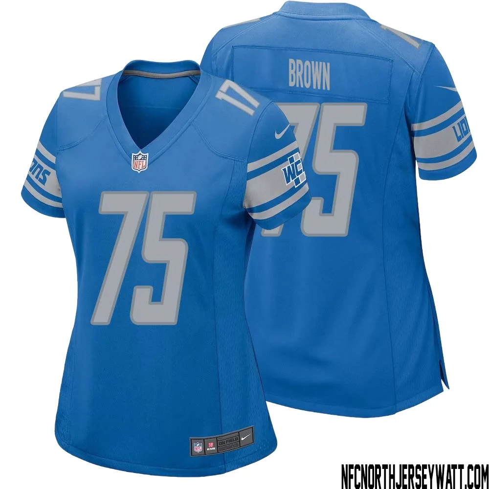 Lomas Brown No 75 Women Blue Detroit Lions Player Home Game Jersey