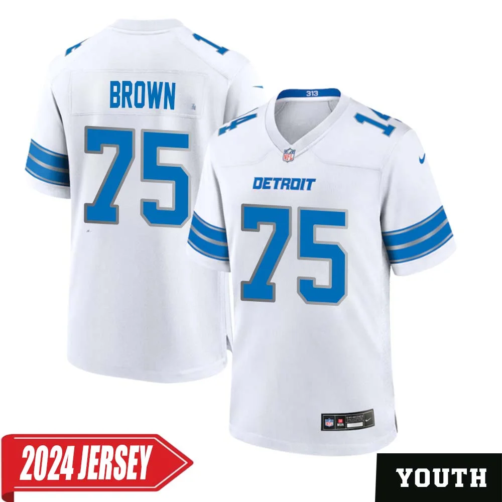 Lomas Brown No 75 Youth s Detroit Lions Away Game 2024 Jersey White