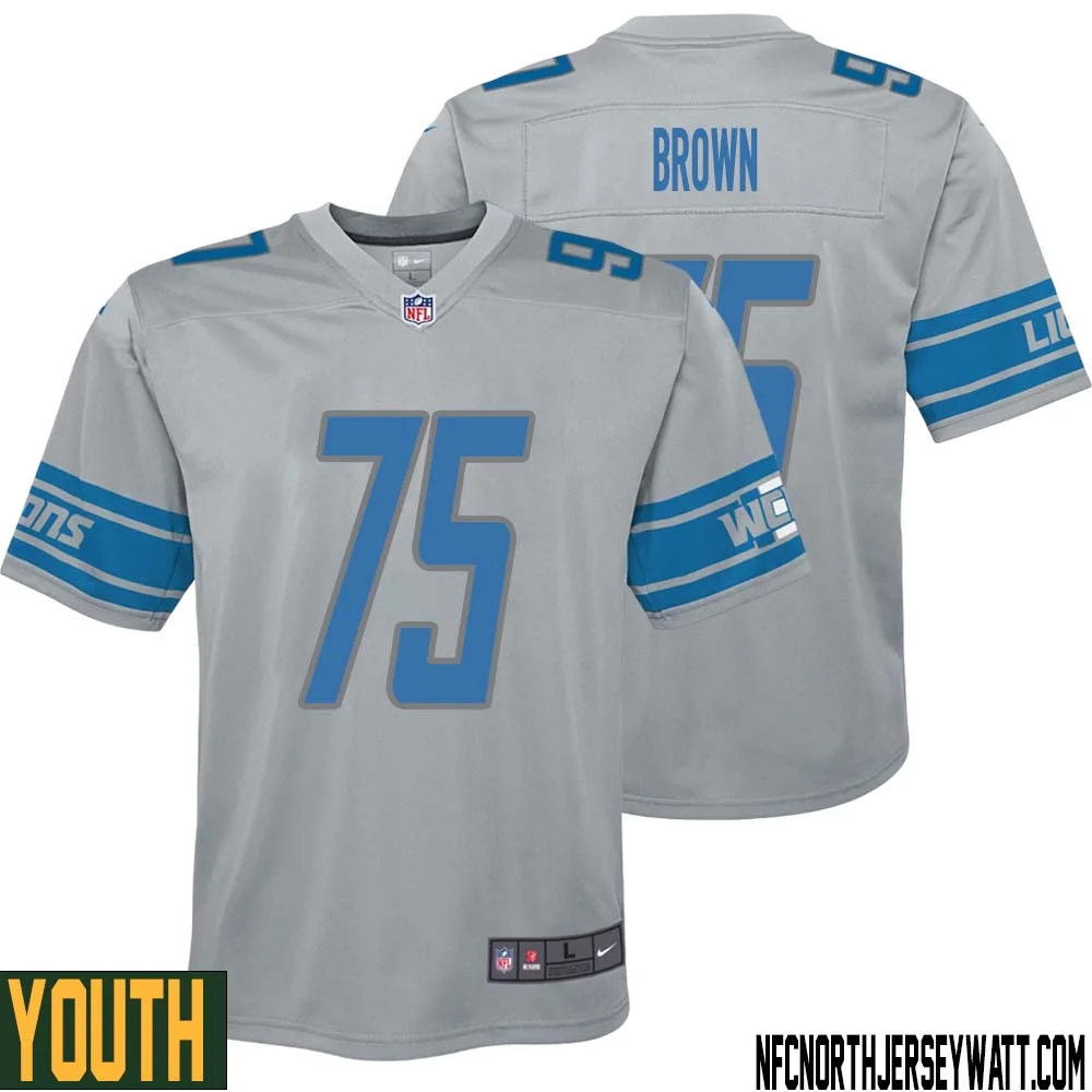 Lomas Brown No 75 Youth Steel Detroit Lions Vapor Untouchable Color Rush Limited Player Jersey 1