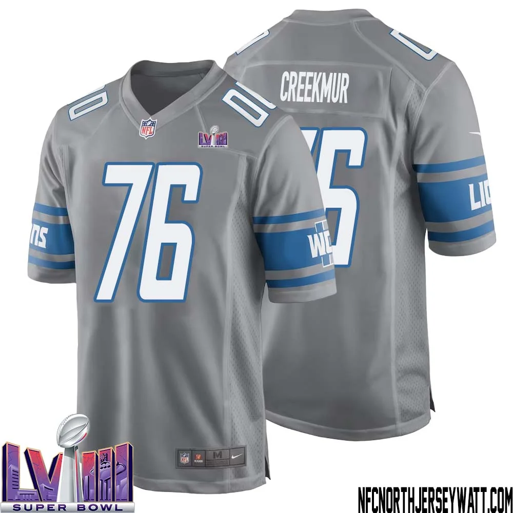 Lou Creekmur No 76 Men Grey Detroit Lions Player Super Bowl LVIII Alternate Game Jersey 1