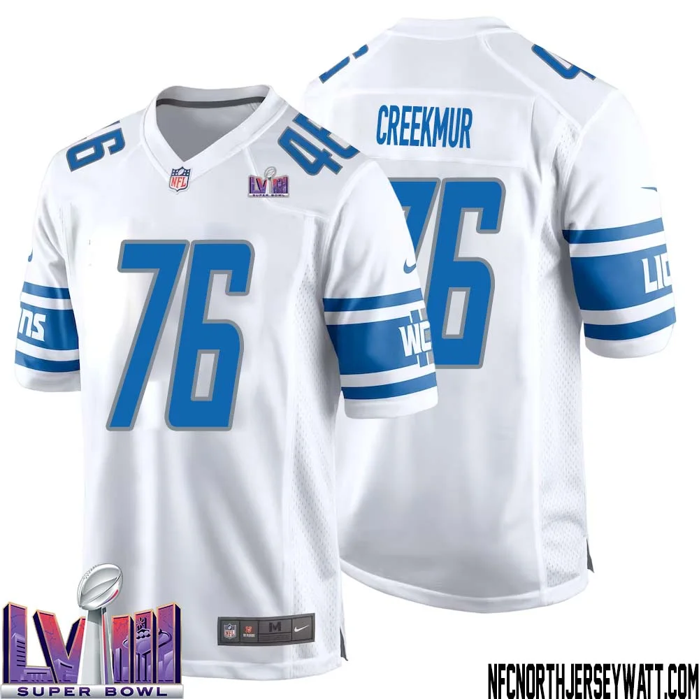 Lou Creekmur No 76 Men White Detroit Lions Player Super Bowl LVIII Away Game Jersey