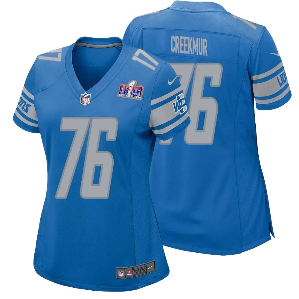Lou Creekmur No 76 Womens Custom Blue Detroit Lions Super Bowl LVIII Player Home Game Jersey