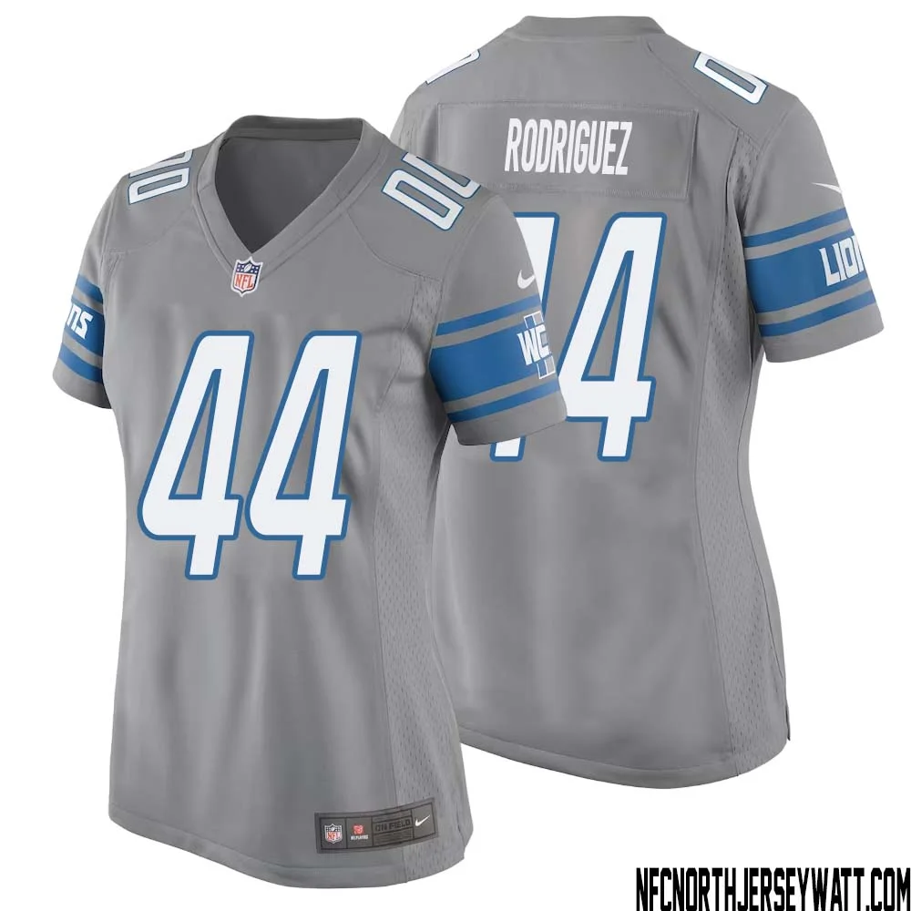 Malcolm Rodriguez No 44 Women Gray Detroit Lions Player Alternate Game Jersey 1