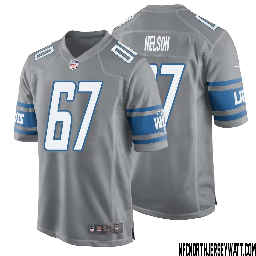 Matt Nelson No 67 Men Gray Detroit Lions Player Alternate Game Jersey