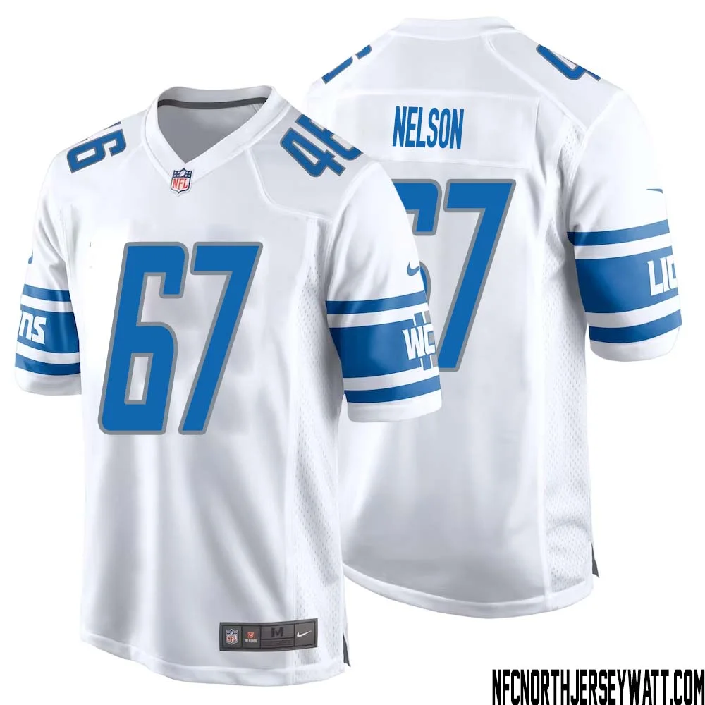 Matt Nelson No 67 Men White Detroit Lions Player Away Game Jersey 1